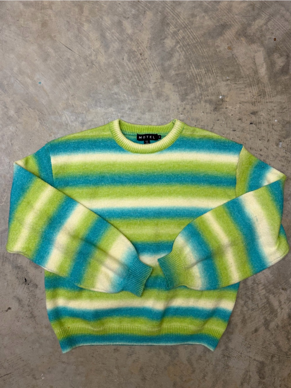 Motel Rocks Lime, Teal & Cream Striped Crew Sweater